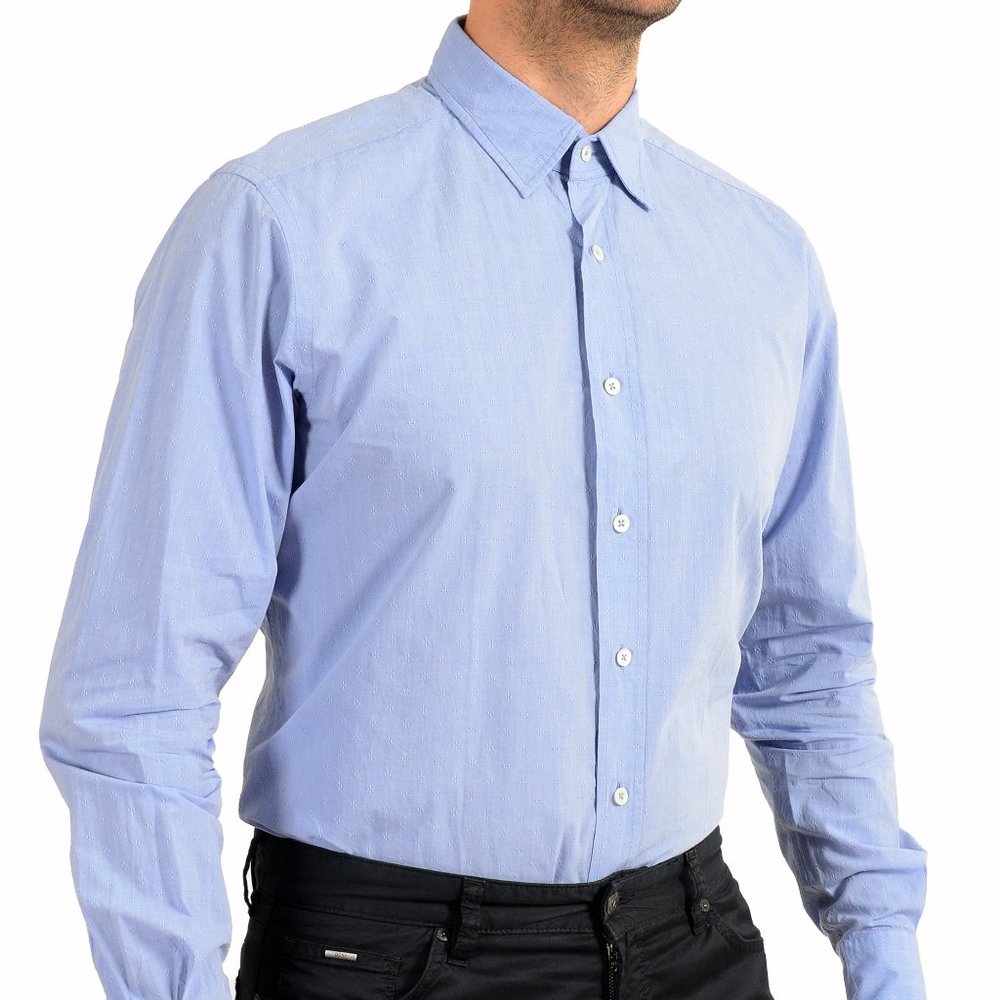 Glanshirt A Slowear Brand Blue Long Sleeve Dress Shirt US 17 IT 43 - Picture 5 of 9